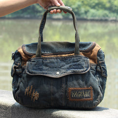 Blue Denim Mens Casual Messenger Bags Jean Fashion Side Bags Courier Bag For Men - iwalletsmen
