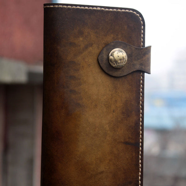 Handmade Mens Vintage Leather Long Biker Wallet Cool Long Chain Wallet for Men - iwalletsmen
