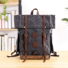 Waxed Canvas Leather Mens 16‘’ Army Green Backpack Travel Backpack Gray Hiking Backpack for Men - iwalletsmen