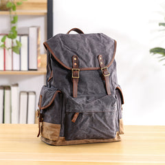 Waxed Canvas Leather Mens Army Green 15‘’ Large Backpack Travel Backpack College Backpack for Men - iwalletsmen