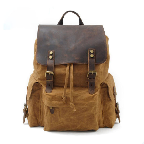 Waxed Canvas Leather Mens Hiking Backpacks Canvas Travel Backpack School Backpack for Men - iwalletsmen