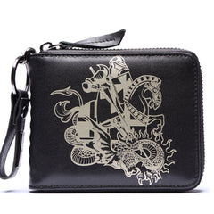 Genuine Leather Mens Chain Biker Wallet Cool Zipper Leather Wallet Bifold billfold Wallets - iwalletsmen
