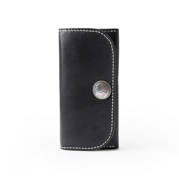 Black Handmade Leather Mens Long Wallet Bifold Card Wallets Buckle Wallet For Men - iwalletsmen