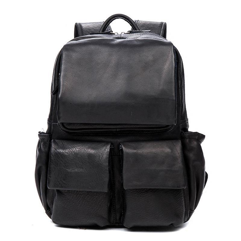 Cool Black Mens Leather 14 inches Computer Backpacks Cool Travel Backpacks School Backpack for men - iwalletsmen