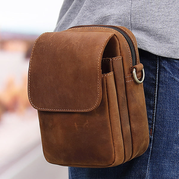 BROWN LEATHER MENS Belt Pouch Belt Bag Waist Bag Mini Side Bag Phone Bag For Men - iwalletsmen