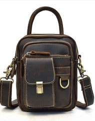 Cool Black Coffee Leather Men Vintage Mini Handbag Small Shoulder Bags Messenger Bag For Men - iwalletsmen