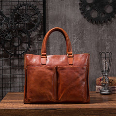 Cool Brown Coffee Leather Mens Briefcase 14inch Laptop Bag Work Handbag Business Bag for Men - iwalletsmen