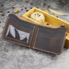 Cool Leather Brown Men's Small Wallet billfold Bifold Wallet Front Pocket Wallet For Men - iwalletsmen