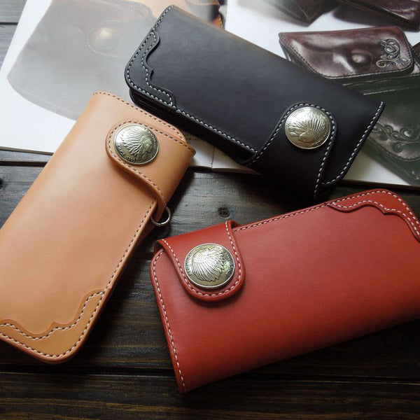 Handmade Leather Biker Wallet Mens Cool Chain Wallet Trucker Wallet with Chain