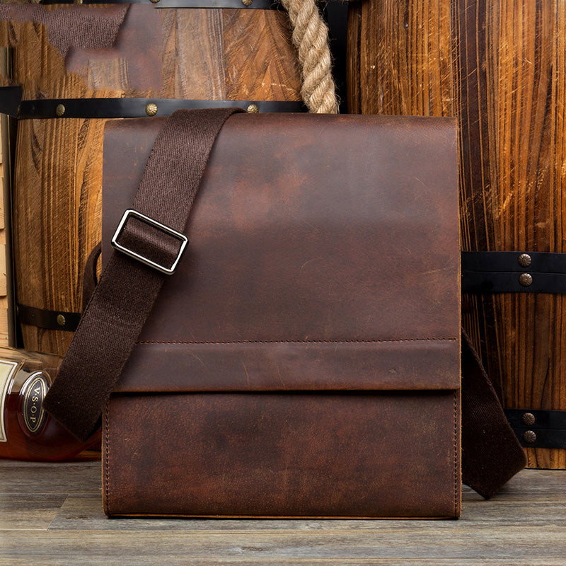 Dark Brown Casual Leather 8 inches Shoulder Vertical Postman Bag Messenger Bags Courier Bag for Men - iwalletsmen