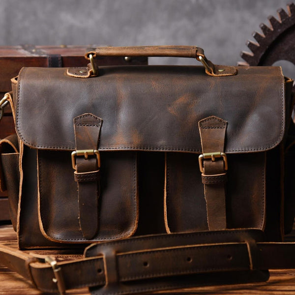 Genuine Leather Mens Cool Messenger Bag Briefcase Work Bag Business Bag for men