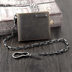 Cool Dark Coffee Leather Men's Small Biker Wallets Chain Wallet Bifold Wallets with chain For Men - iwalletsmen