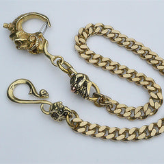 Badass Men's Gold Brass Skull Biker Wallet Chain Key Chain Pants Chain For Men - iwalletsmen