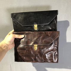 Simple Leather Black Mens Envelope Clutch Bag Vintage Coffee Clutch Wallet for Men - iwalletsmen