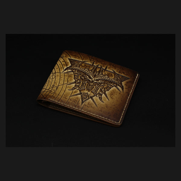 Handmade Leather Tooled Diablo3 Mens billfold Wallet Cool Leather Wallet Slim Wallet for Men