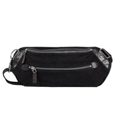 Black Canvas Leather Fanny Pack Men's Chest Bag Sling Hip Bag Canvas Waist Bag For Men - iwalletsmen