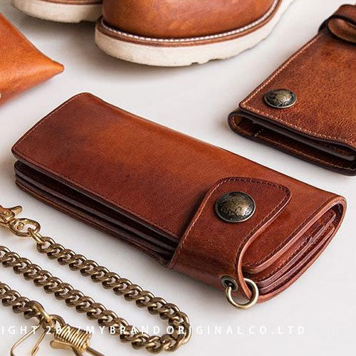 Handmade Mens Cool Leather Chain Wallet Biker Trucker Wallet with Chain for Men - iwalletsmen