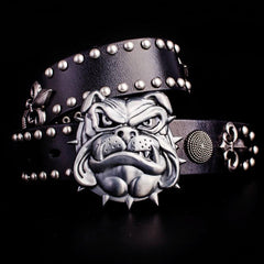 Handmade Genuine Leather Punk Rock Bulldog Mens Cool Men Biker Trucker Leather Belt