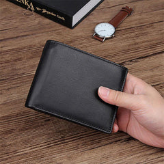 Black Trifold Leather Mens Wallet Small Wallet Billfold Wallet Black Front Pocket Wallet for Men - iwalletsmen