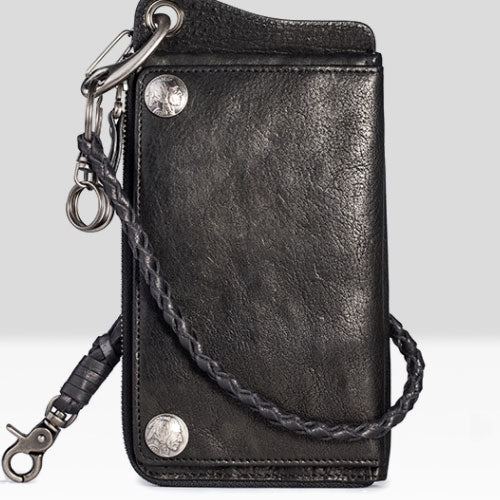 Genuine Mens Cool Long Leather Chain Wallet Cards Biker Trucker Wristlet Wallet - iwalletsmen