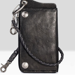 Genuine Mens Cool Long Leather Chain Wallet Cards Biker Trucker Wristlet Wallet - iwalletsmen