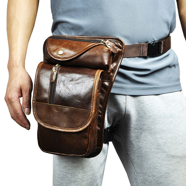 Cool Leather Drop Leg Bag Belt Pouches Mens Waist Bag Shoulder Bag for Men - iwalletsmen