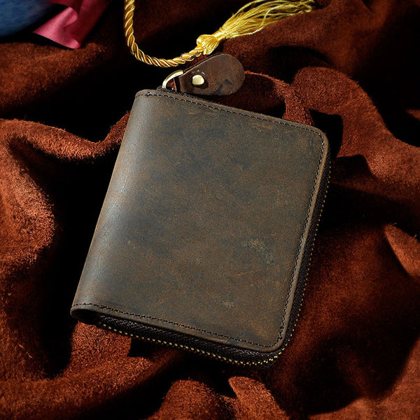 Cool Leather Mens Zipper Small Wallet Front Pocket Wallet for Men - iwalletsmen