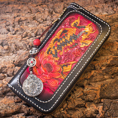 Handmade Leather Carp Mens Chain Biker Wallet Cool Leather Wallet Long Phone Wallets for Men - iwalletsmen