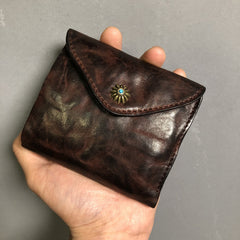 Vintage Genuine Leather Mens billfold Coffee Leather Wallet Men Small Wallets Front Pocket Wallet for Men - iwalletsmen