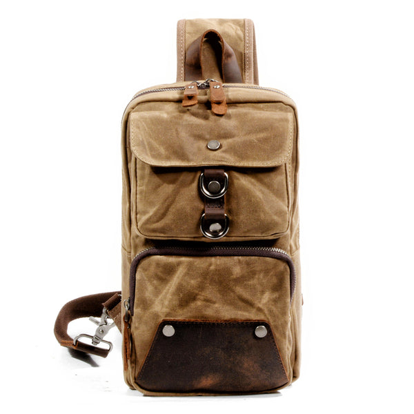 Cool Canvas Leather Mens Sling Bag Waterproof Chest Bag One Shoulder Backpack Phone Bag for Men - iwalletsmen