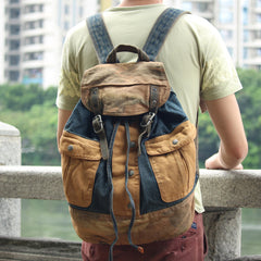 Fashion Denim Blue Mens Large Backpack Laptop Backpack Blue Jean Travel Backpacks For Men - iwalletsmen