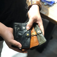 Vintage Handmade Black Leather Mens billfold Leather Wallet Men Tan Bifold Small Wallets for Men - iwalletsmen