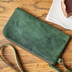 Cool Leather Mens Wristlet Wallet Vintage Clutch Zipper Wallet for Men - iwalletsmen