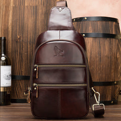 Badass Brown Leather Men's 8-inches Sling Bag Chest Bag One shoulder Backpack Sling Bag For Men - iwalletsmen