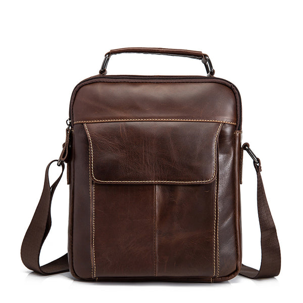 Cool Brown Leather Men's Small Vertical Messenger Bag Brown Small Side Bag For Men - iwalletsmen