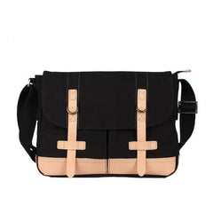 Black Canvas Leather Mens Side Bag Messenger Bags Navy Blue Canvas Courier Bags for Men - iwalletsmen