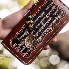 Handmade Leather Mens Tibetan Chain Biker Wallet Cool Leather Wallet Long Clutch Wallets for Men