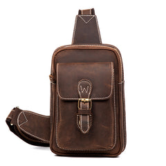 Cool Brown Leather One Shoulder Backpack Sling Bags Crossbody Pack for Men - iwalletsmen