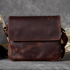 Cool Leather Mens 8‘’ Red Brown Small Side Bag Small Messenger Bag Shoulder Bag For Men - iwalletsmen