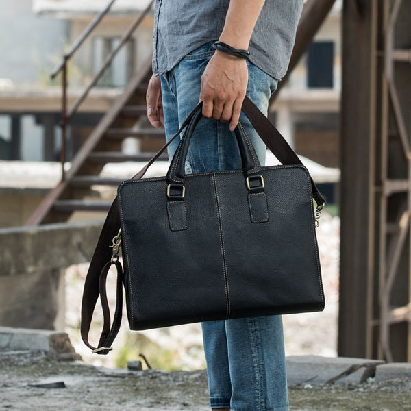 Vintage Black Leather Mens Briefcases Work Bag Laptop Bag Business Bag for Men - iwalletsmen