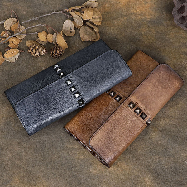 Cool Brown Leather Mens Long Wallet Clutch Wallet Gray Wristlet Clutch Bag for Men - iwalletsmen