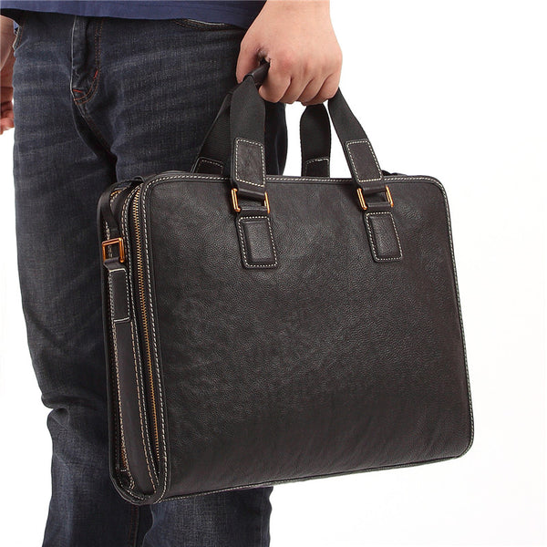 Fashion Black Leather Men's Briefcase Professional Briefcase 15‘’ Black Laptop Briefcase For Men - iwalletsmen