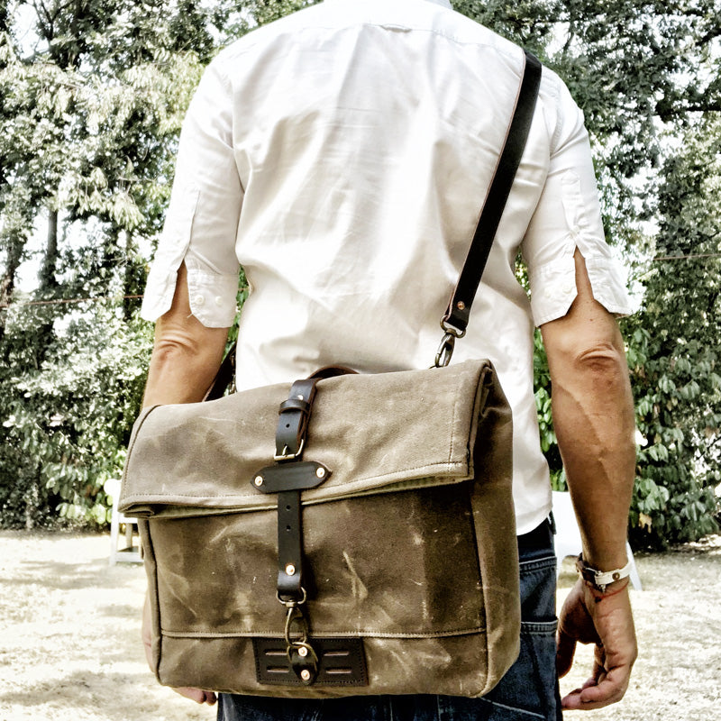 Men's waxed canvas messenger bag sales