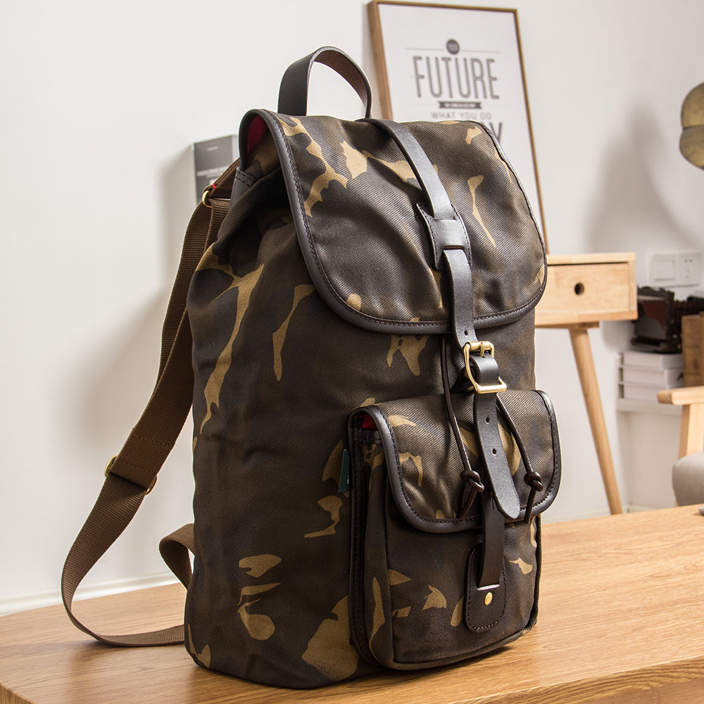 Camouflage Canvas Leather Mens Large 14'' Laptop Backpack College Backpack Hiking Backpack for Men - iwalletsmen