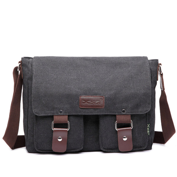 Cool Canvas Leather Mens Black Side Bag Blue Shoulder Bag Red College Bag Messenger Bag for Men - iwalletsmen