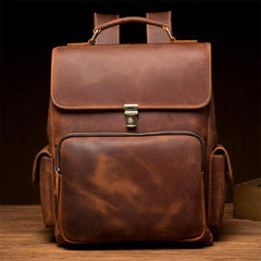 Brown Casual Leather Mens 13 inches School Backpack Travel Backpack Computer Backpack for Men - iwalletsmen