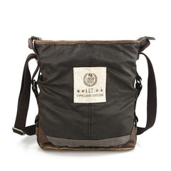 Canvas Leather Mens Gray Black Side Bag Messenger Bags Canvas Courier Bag for Men - iwalletsmen