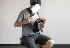Genuine Leather Mens Cool Chest Bag Sling Bag Crossbody Bag Travel Bag Hiking Bag for men