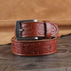 Genuine Leather Punk Rock Biker Trucker Tooled Floral Mens Belt Men Black Coffee Belt for Men