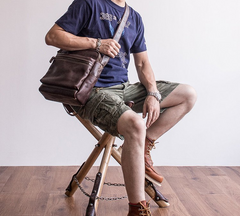 Genuine Leather Mens Cool Messenger Bag Square Bag Chest Bag Bike Bag Cycling Bag for men